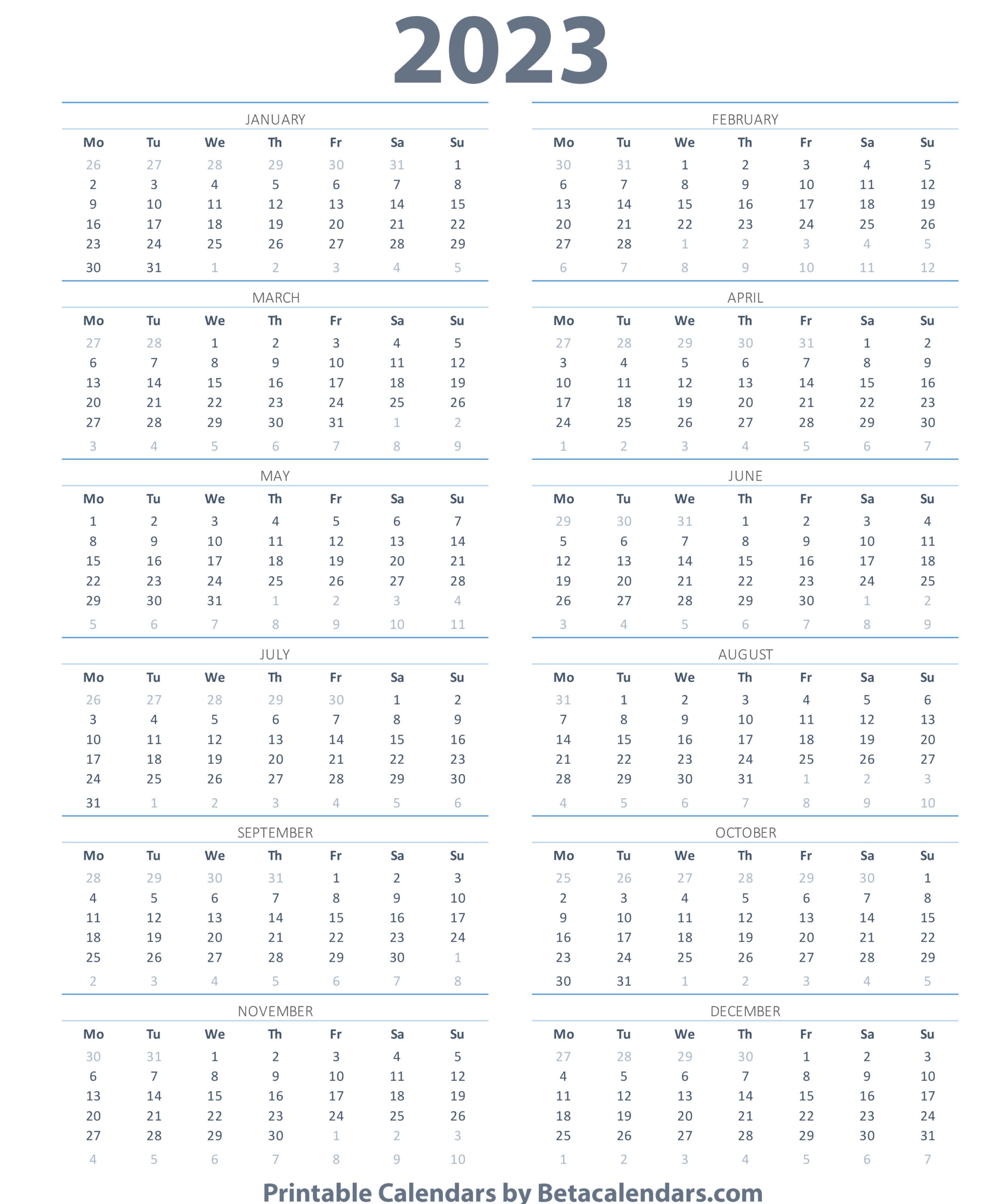 printable 2023 calendar