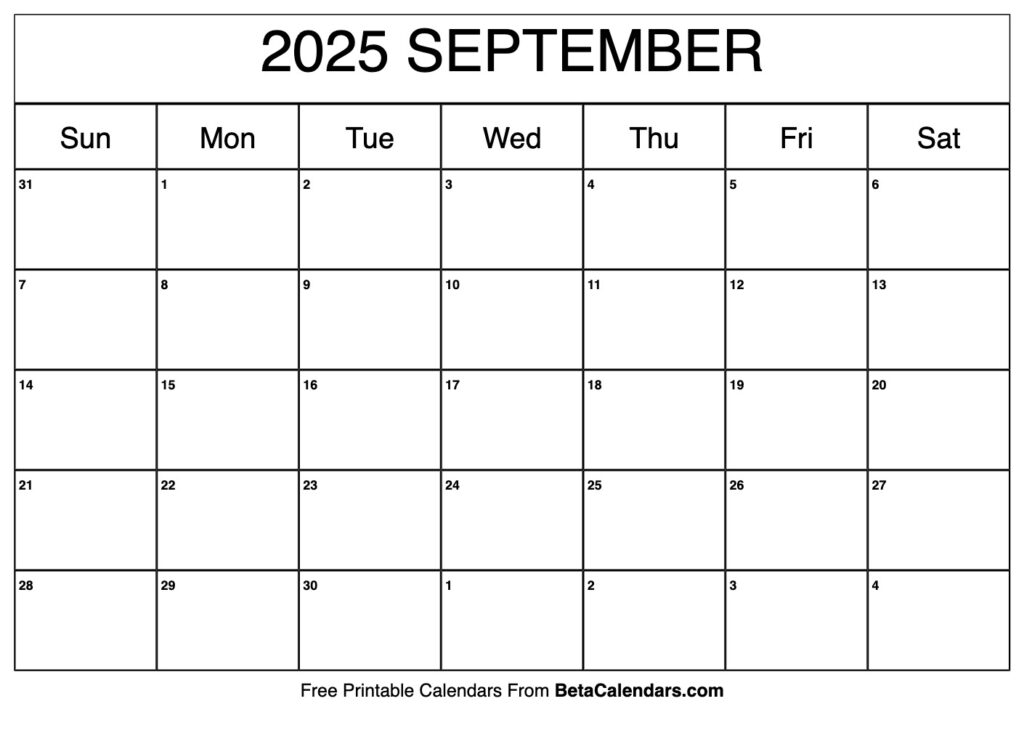 Free Printable September 2025 Calendar